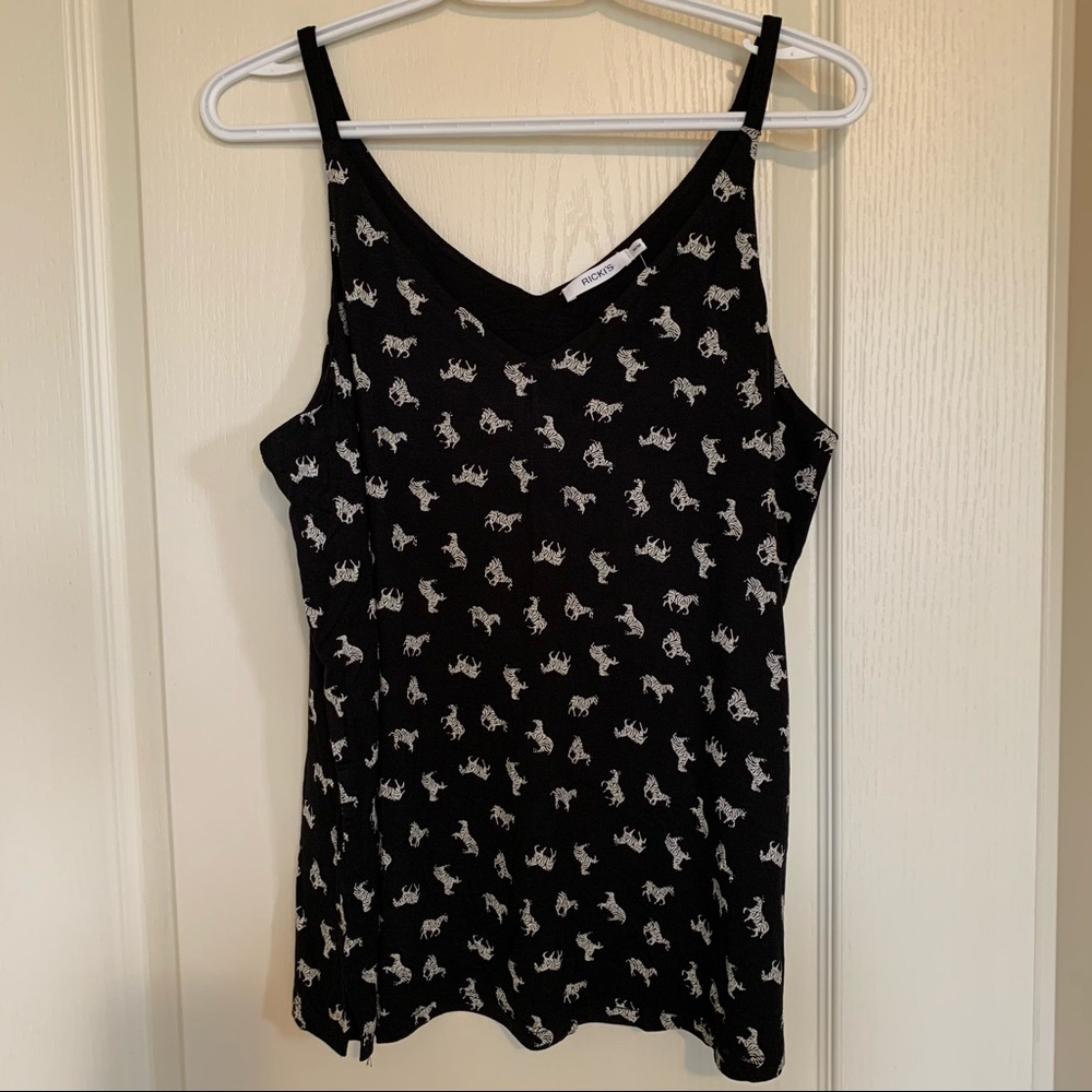 Black and White Zebra Print Double V Tank